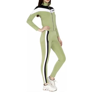 China Custom Logo Women's Breathable Two-piece Full and Half Zipper Women's Sportswear Green and Black Jogging Suits for sale