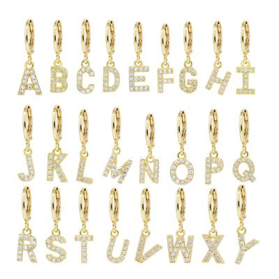 China FASHIONABLE factory direct 18k gold plated alphabet stud earrings wholesale 26 initial letters zircon jewelry women for sale