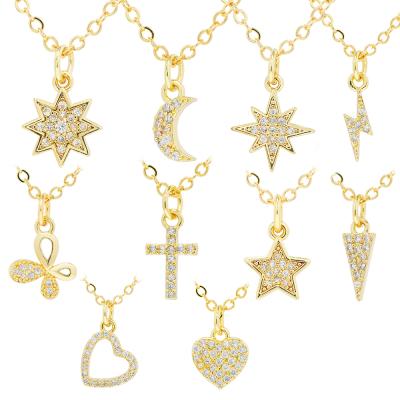 China High Quality Fashion Jewelry Couples Heart Star Moon Choker CZ Necklace Cross Butterfly Necklace Pendant FASHIONABLE CZ Pave for sale