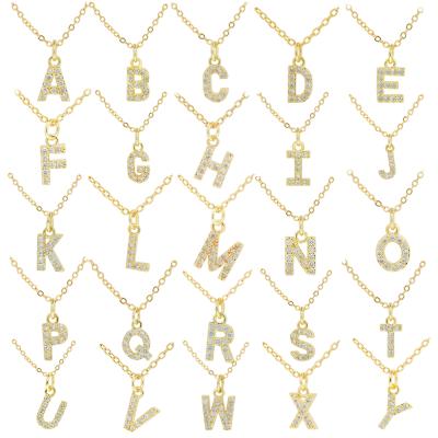 China Customized TRENDY Letter Necklace With Letter Pendant Gold Plated Letter Pendant CZ Necklace Jewelry Women Custom Chain Necklace for sale