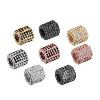 China DIY Jewelry Accessory Tube Beads Micro Pave Connectors DIY Bracelet Charms Polygon Big Hole Brass Beads Jewelry Charms For Jewelry Making Bracelet for sale