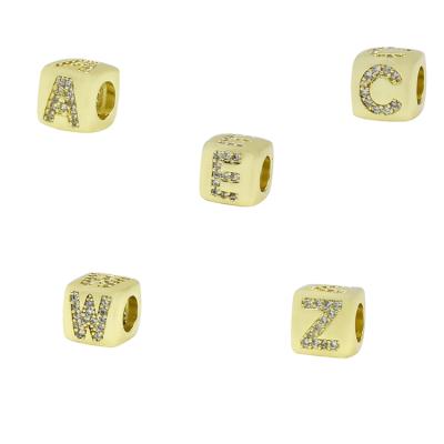 China DIY Jewelry Alphabet Bead Accessory Micro Pave Connectors Bracelet DIY CZ Brass Zirconia Beads Bracelet Accessories Letter Beads For Jewelry Making for sale