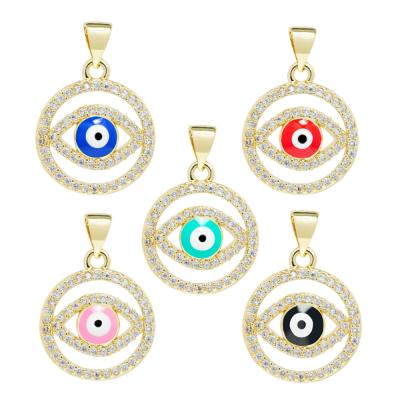 China DIY Jewelry Fashion Accessory Round Shape Pendants Bracelet Necklace Pendant Charms DIY Bracelet Making Jewelry CZ Eyes Pendants Charms for sale