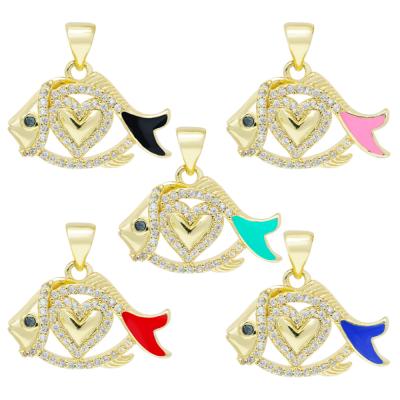 China DIY Jewelry Accessory Pendants Bracelet Necklace Pendant DIY Heart Shaped Bracelet Beautiful Making Jewelry CZ Fish Heart Shaped Pendant Charms for sale