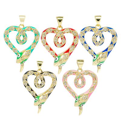 China DIY Jewelry Accessory Pendants Bracelet Necklace Pendant DIY Heart Shaped Bracelet Lovely Making Jewelry CZ Snake Heart Shaped Pendant Charms for sale