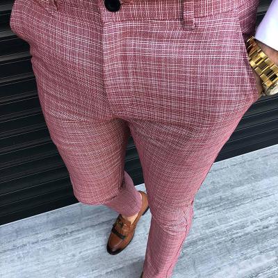 China 2021 New Anti-wrinkle men's slim casual red plaid pants men fashion business stretch pants male for sale