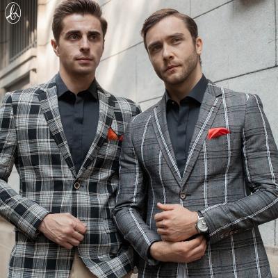 China Best Quality Anti Shrink Tailored Two Button Mens Plaid Blazer for sale