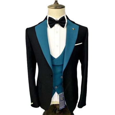 China 2021 Anti-Shrink New Custom Tuxedo Peaked Lapel Wedding Men's Groom Tuxedo Suit Lapel Stud Fit Pants Elegant Men's Tuxedos for sale