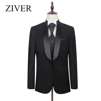 China Black Elegant 3 Pieces Satin Lapel Shawl Anti Shrink Coat Pant Designs Groom Wedding Tuxedo Suit for sale