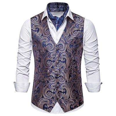 China Anti-wrinkle Banquet Elegant Classic Men's Vest Suit OEM Slim V-neck Embroidery Suitable for Wedding Vest and Vest Men Cotton Accept OEM for sale