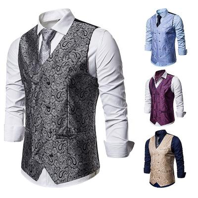 China Anti-wrinkle Fashion Classic Waistcoat For Men Suit Formal Custom Gray Paisley Slim Vest Waistcoat for sale