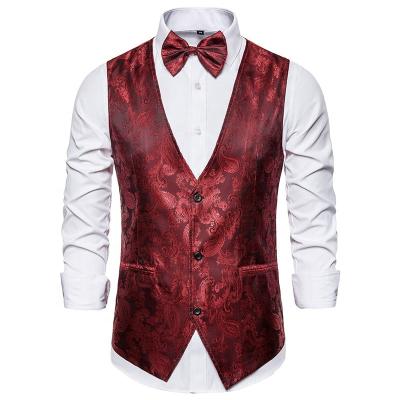 China Anti-Wrinkle Men's Single Breasted Vest Dress Vest Slim Fit Paisley Printed Formal Prom Suit Vest Waistcoat for sale