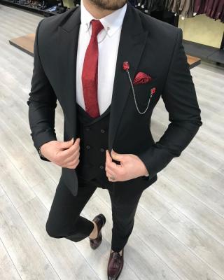 China Breathable Black Mens Wedding Suits For Formal Lapel Vest Style Blazer Suit Set for sale