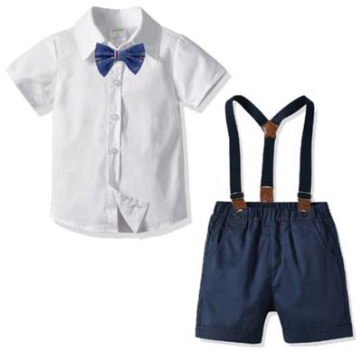 China Fashion Summer Kids Boys 4pcs Sets Formal Gentleman Shirt+Suspender Pant Suits for sale