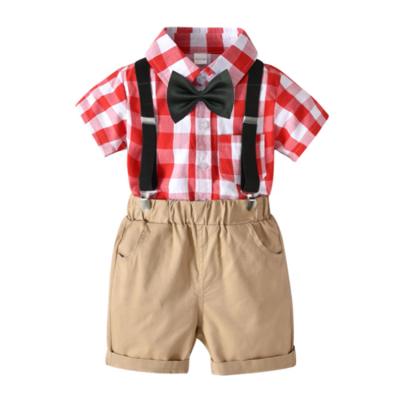 China Formal 2-10 Years Born Baby Sleeve Shirt Camisole Pants Plaid Set Boy Dress Clothing for sale