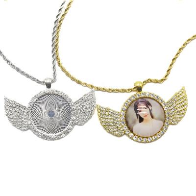 China 2021 Hot Custom Hiphop Photo Angel Wing Pendant Blank Wing Sublimation Necklace for sale