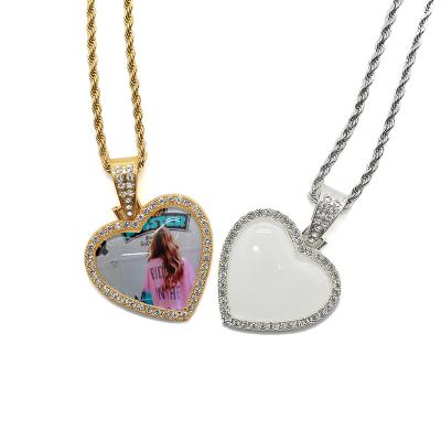 China Custom Sublimation Hip Hop Diamond Heart Shape Crystal Hiphop Fashion Necklace for sale