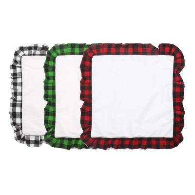 China HTPmart DIY Washable Non-Toxic Polyester Velvet Pillow Covers Buffalo Plaid Ruffles Sublimation Christmas Pillowcase for sale