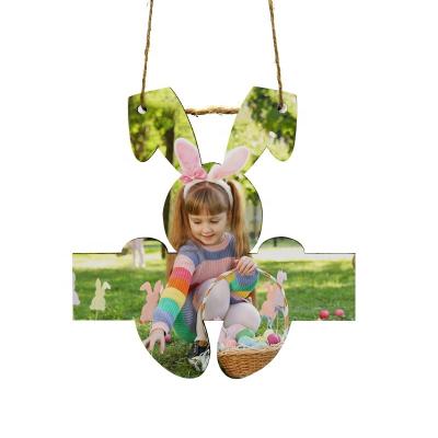 China Customized& Classic& Fashion Design Sublimation Wooden Easter Mask Opens DIY Bunny Hanger with Lanyard Easter Party Bunny Decoration Ornaments for sale