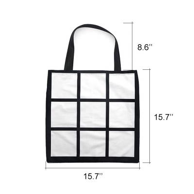 China Custom Handled Design Heat Press Tote Bag Sublimation 9 Panel Shopping Bag One Side Black for sale