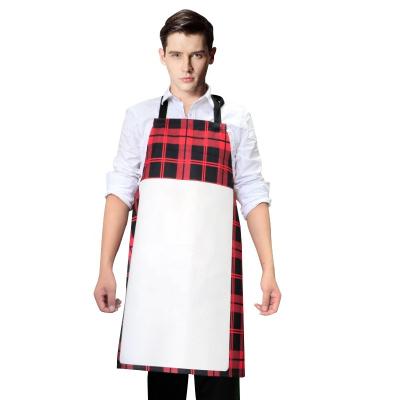 China Wholesale Cleaning Polyester Printing Logo Black&Red Plaid Aprons Sublimation Masks Cooking Apron for sale