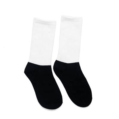 China Disposable Custom Logo 3D Print Black Bottom Mens Basketball Socks Heat Transfer White Sports Socks For Men for sale