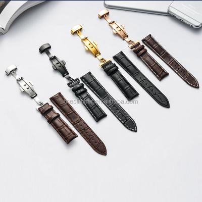 China OEM ODM Wholesale Price Butterfly Buckle Leather Watch Band Straps 18mm 20mm 22mm 24mm Genuine Leather Watch Band for sale