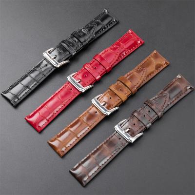 China Low MOQ Amazon First Layer 12mm 14mm 16mm 20mm 21mm 22m Luxury Genuine Leather Strap 24mm Watch Band for sale