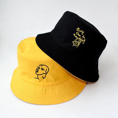 China Double Sided Women Embroidered Double Sided Fisherman Hat Korean Solid Climbing Outdoor Travel Sunscreen Bucket Hat for sale