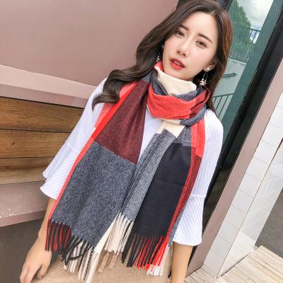 China Cheap Scarf Women Winter Plaid Shawl Scarf or Shawl Long Tassels Designs Slim Winter Scarves Women for sale