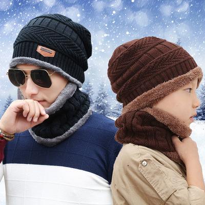 China breathable & Waterproof Men Warm Winter Hat With Thick Scarf Wool Coating Knit Beanie Caps Bonnet For Men for sale