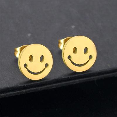 China Fashion Foreign Trade Jewelry Supply Cute Smile Face Earrings Ladies Fashion Gold Plated Stainless Steel Smile Stud Earrings for sale