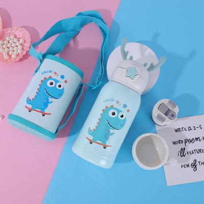 China 2020 New Viable Kids Cartoon Christmas Stainless Steel Double-Layer Vacuum Thermos Bottle With Cloth Cover Straw Student Cup for sale