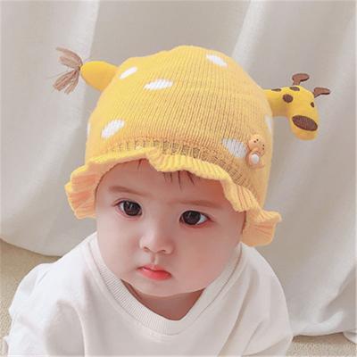 China Custom Logo 3-12Months COMMON Infant 3D Cartoon Giraffe Beanie Shorts Overflow Falbala Bucket Hats Cap Hat Weaving Thin Knitted Baby The Beautiful for sale