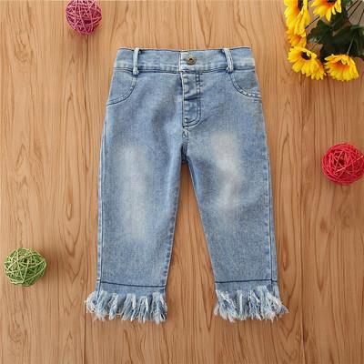 China Spring Girls Cotton Baby QUICK DRY Jeans With Tassel Bottoms Fashion Jeans For Baby for sale