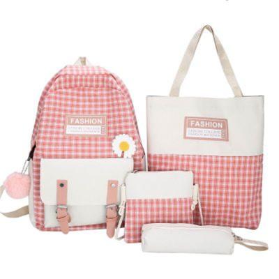 China Prevent Tired Beautiful Fashion Plaid Cheap Schoolbags Set Outdoor Rise Backpack For Girls Mobile Phone Bag ID Bag Set Wholasale for sale