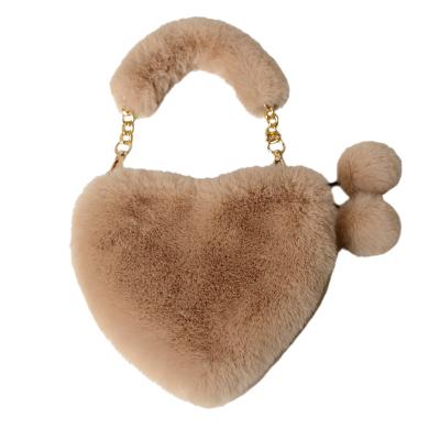 China Fashion Lovely Faux Rabbit Fur Heart Shaped Plush Bag To Love Lady Bags Cute Girls Handbag for sale