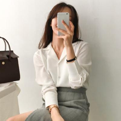 China 2021 Solid White Office Chiffon Blouses Shirts Anti-pilling Women's Tops And Sleeve Long For Women Shirts Clothes for sale