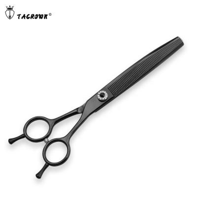 China Durable Japanese 440C Bblack Thinning Curved Scissors Pet Grooming Scissors For Cat for sale