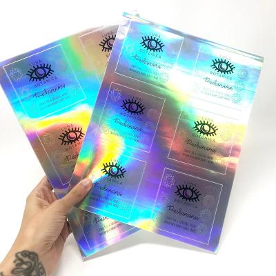 China Waterproof Print 2022 White Sheet Labels Chinese Supplier Sticker Sheet Shiny Glitter Make Up Cosmetic Custom Label Holographic Sticker for sale