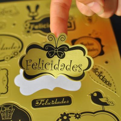 China Low MOQ Logo Printing Custom Brand Name butterfly irregular shape Matte Gold Paper Gold Stickers labels wholesale strong adhesive for sale