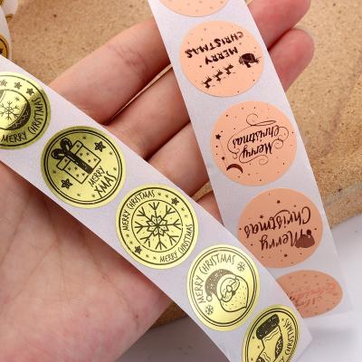 China Hot Selling Popular Durable Red Round Matt Gold Paper Labels Festival Custom Stocking Santa Christmas Gift Box Bag Stickers for sale