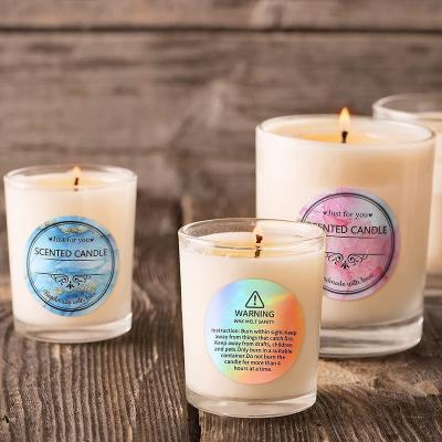 China Waterproof Custom White Vinyl or Paper Candle Can Stickers Candle Labels Holographic Label Stickers Mirror Bottle Wrapping Warning Stickers for sale