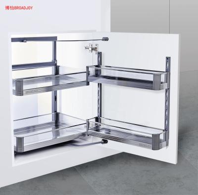 China Aluminum Alloy And Tempered Glass Corner Adjustment Cabinet Storage Load-Rating Basket for sale