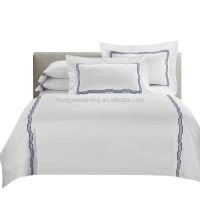 China 100% Simply Staple Long Cotton White Sateen With Embroidery Hotel Bedding Set for sale