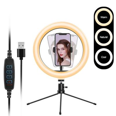 China Adjustable Color Tempurate Dimmable LED Ring Light With Phone Holder Selfie Fill Light Tripod Stand Tiktok YouTube Video 6.3 Thumb LED Ring Light for sale