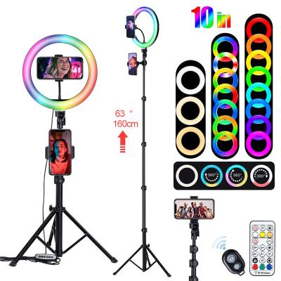 China Color Tempurate 10 Inch RGB Ring Light Beauty Video Studio Adjustable Photo Selfie Led Ring Flash Light with Tripod Stand Remote Controller for sale