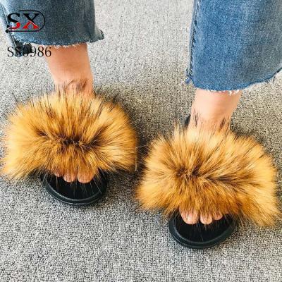 China Custom Made Raccoon Fox Slipper Faux Fur Slide Sandals Custom Women Fashion Fur for sale