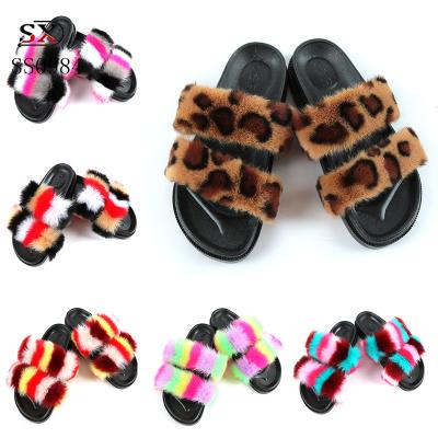 China Custom Faux Plush Slipper Ladies Fur Slippers, Wholesale Mink Faux Plush Fur Slippers Women, Hairy Fluffy Slippers Imitation Fox Sandals for sale