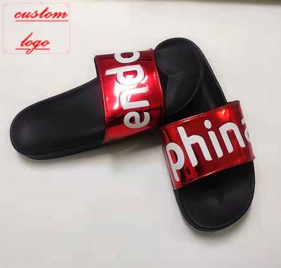 China Custom Slide Sandal PVC Logo Slippers Men Plain Blank Slides OEM Anti-Smell Black Custom Shoes Sandal, Slippers Logo Slide Sandal Custom for sale